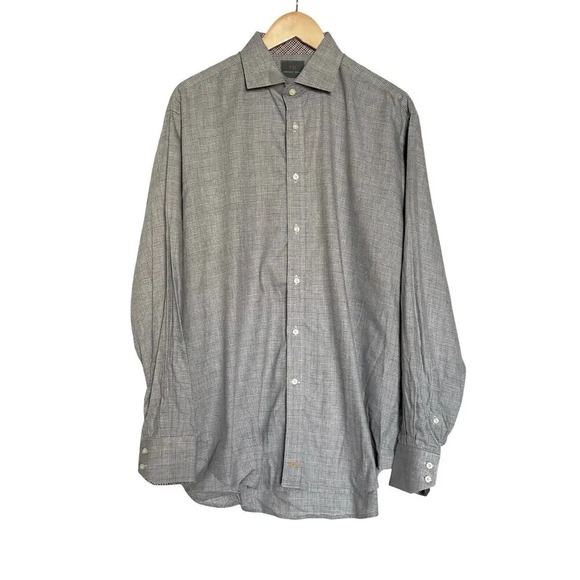 Thomas Dean Other - Thomas Dean Mens Pima Cotton Gray Plaid Flip Cuffs Casual Shirt L